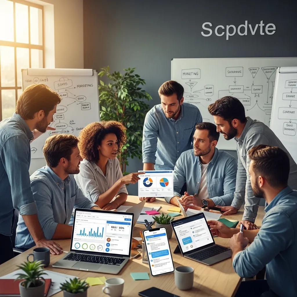Team planning SMS campaigns together in a bright, modern workspace