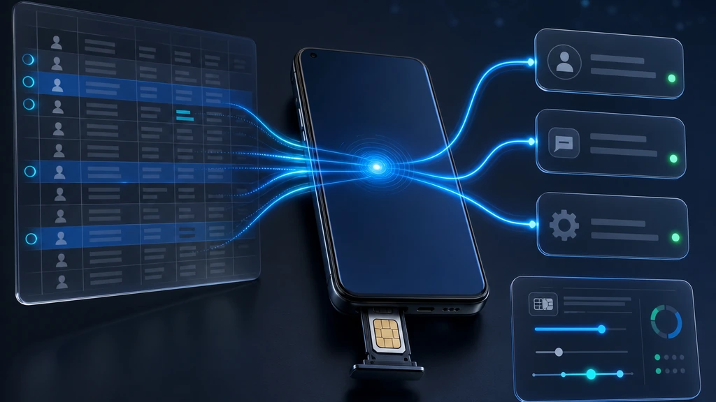 Android phone and SIM routing spreadsheet SMS rows through InfiniReach